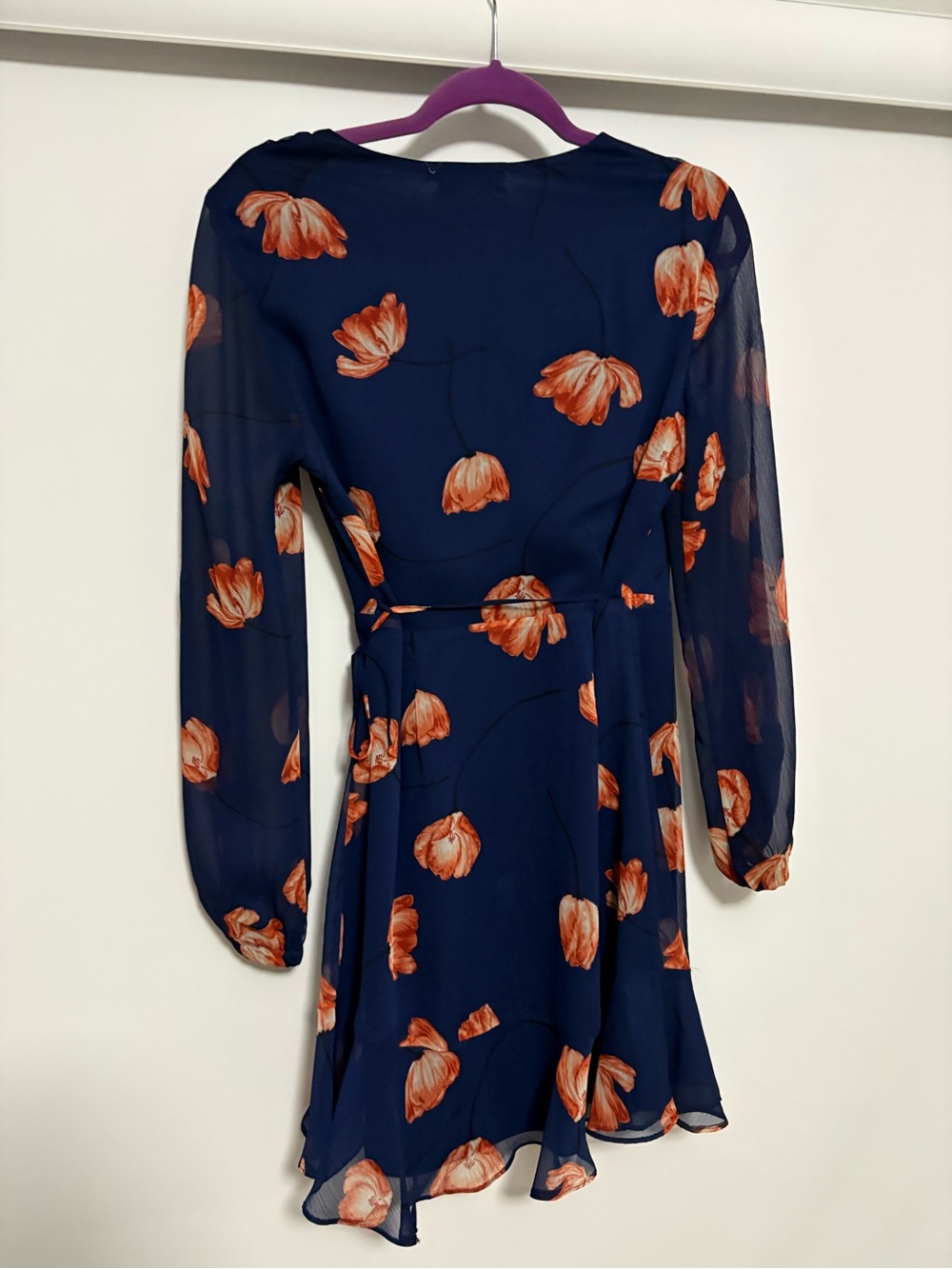 Women’s Navy Floral Tie-Waist Dress - Orange Bloom Print